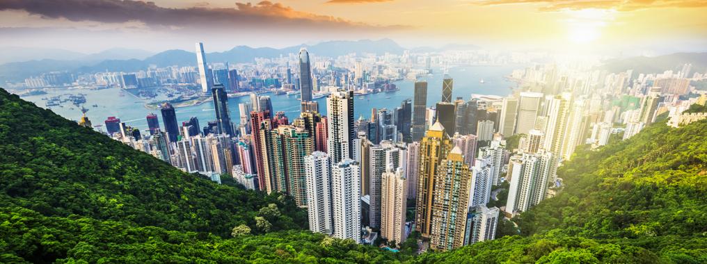 Hong Kong skyline surrounded by scenery