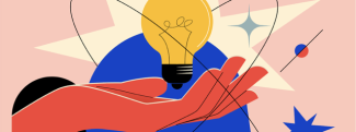 Lightbulb graphic poised above hand